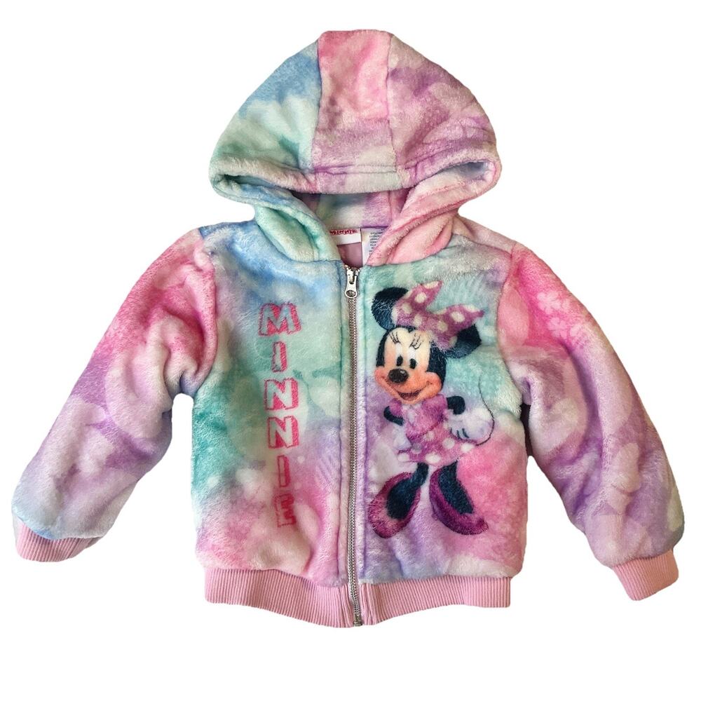 Disney Junior Minnie Mouse Faux Fur Hoodie Jacket Toddler Girl Size 3T Pink Soft - Picture 1 of 9